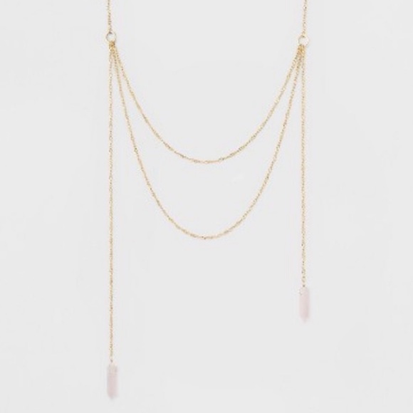 Bauble Bar Gold Lariat Necklace, Pink With Quartz - Picture 2 of 6